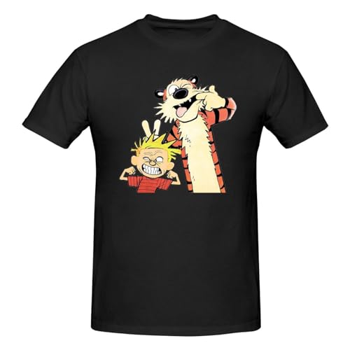 JALYKA Calvin Cartoon and Hobbes Comic Unisex Cotton Shirt Men's Short Sleeved T-Shirt Women's Fashionable Round Neck Shirt Large