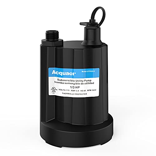 Acquaer 1/3 HP Submersible Water Pump 2160GPH Sump Pump Thermoplastic Utility Pump Portable Electric Water Pump Water Remove for Basement Hot Tubs Garden Pool Cover Draining with 10 ft Cord