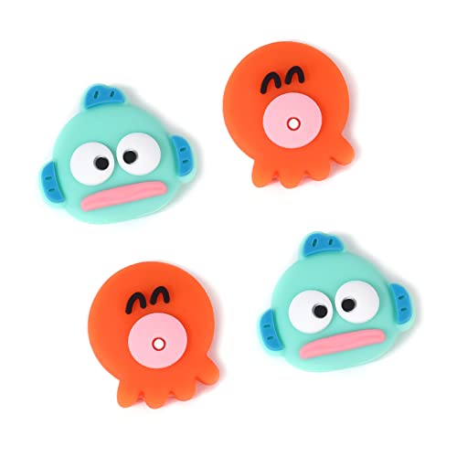 DLseego Octopus & Fish Man 4PCS Thumb Grips Caps for Regular Switch/Switch Lite/Switch OLED Joy Con Joystick Soft Silicone Cute Protective Analog 3D Cartoon Button Cap - Green and Orange