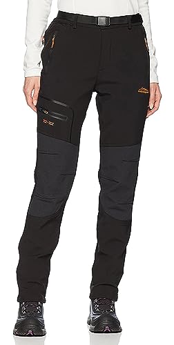 BenBoy Women's Outdoor Waterproof Windproof Fleece Slim Cargo Snow Ski Hiking Pants,Black X-Large