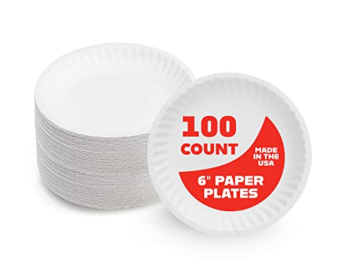 Hygloss Products Paper Plates - Uncoated White Plate - Use for Foodware, Events, Activities, Crafts Projects and More - Environmentally Friendly - Recyclable and Disposable - 6-Inches - 100 Pack