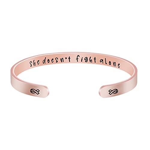 JoycuFF Breast Cancer Gifts for Women Inspirational Bracelets Cancer Survivor Jewelry for Patient Fighter Engraved She Doesn't Fight Alone