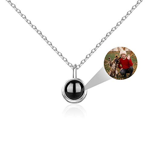 Personalized Photo Necklace Customized Photo Projection Necklace Round Pendant Necklace with Picture Inside Sterling Silver Projection Necklace Custom Jewelry Gifts for Women Girls Wife Mom Christmas