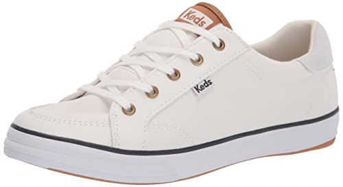 Keds Center 3 Lace Up, Sneaker Womens, White/Navy Canvas, 8.5 Medium