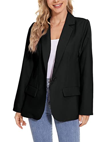 Womens Casual Blazers Open Front Long Sleeve Work Office Jackets Blazer,Casual Work Solid Color Blazer (Black, XXL)