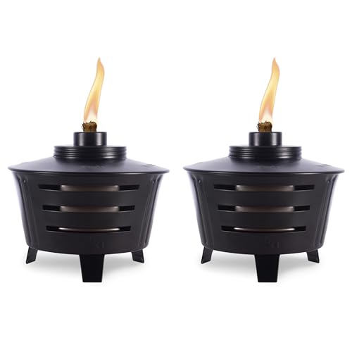 TIKI Brand Mini Pit Table Torch 2-Pack, Tiki Patio, Tiki Table Torch, Backyard, and Lawn, Mini Fire Pit, Outdoor Table, Black, 1123119