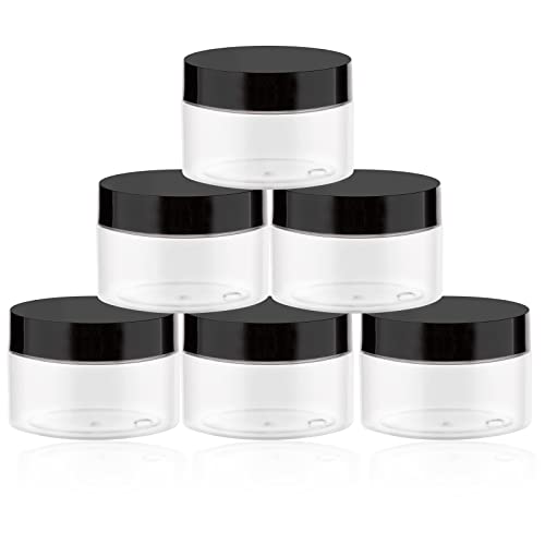 ZEJIA 2oz Plastic Jars with Lids, 6PCS Clear Small Plastic Jars, Empty Plastic Containers with Black Lids, Round Travel Jars for Cosmetics, Lotions, Acrylic Powder, Beauty Product, Slime