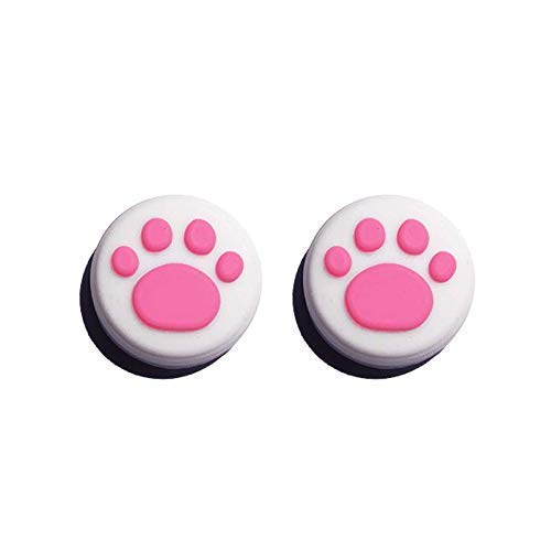 Silicone Analog Controller Thumb Stick Grips Cap for Nintendo Switch NS Controller Joy-Con/Switch Lite ThumbStick（2 PCS White-Pink Cute Cat Paw Claw）