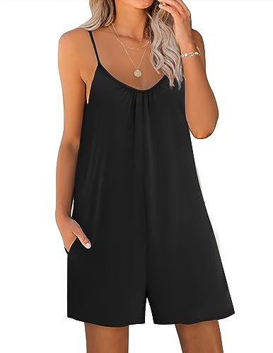 Ekouaer Womens Modal Jumpsuit Comfy Loose Harem Playsuit One Piece Romper,Black,Medium