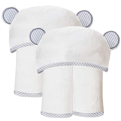 SWEET DOLPHIN 2 Pack Hooded Baby Towel, 100% Rayon Made from Bamboo, Baby Bath Towel with Hood for Babies, Infant, Toddler and Kids, Large 35 x 35 inch - White