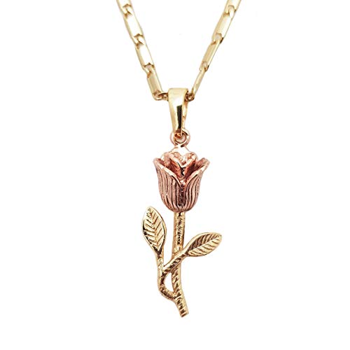 NIKITA Rose Pendant Necklace for Women - Quality 24k Rose Gold Plated or Silver Rose Bud and Stem - Statement Flat Chain - Rose Jewelry Valentine's Gift for Her - Flower Necklace for Girlfriend (Gold)
