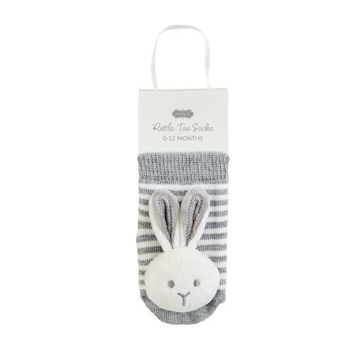 Mud Pie Baby Bunny Rattle Toe Socks, Grey, 0-12M