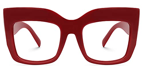 Zeelool Vintage Oversized Thick Cat Eye Glasses for Women with Clear Lens Alberta FP0668-09 Red