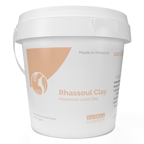Rhassoul Clay by Fatima's Garden, 100% Natural Moroccan Ghassoul Clay Powder for Face, Hair & Hammam; cleansing and softening & Purifying for the skin/hair, Vegan Cruelty-Free - 35oz / 1000gr (1kg)