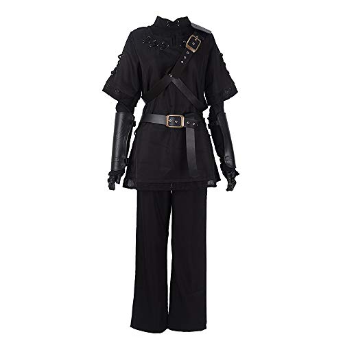 miccostumes Men's Costume Warrior Cosplay Pure Dark Black Uniform Fullset Tunic Pants With Belt and Hat(men s)