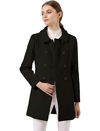 Allegra K Women's Peter Pan Collar Double Breasted Winter Long Trench Pea Coat Medium Black
