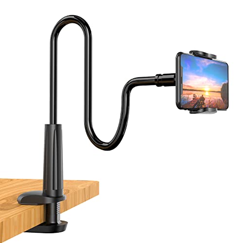 Phone Holder Bed Gooseneck Mount - Flexible Arm 360 Mount Clip Adjustable Bracket Clamp Stand Compatible with Cell Phone 11 Pro XS Max XR X 8 7 6 Plus 5 4, Samsung S10 S9 S8 for Bedroom Desk