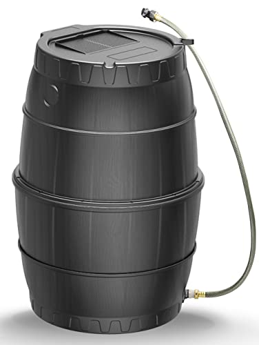 SQUEEZE master 50 Gallon Rainwater Collection Barrel-BPA Free Home Rain Catcher with Water Diverter, Outlet Hose-Flatback Designed Water Storage Collection Barrel for Gardens and Plants