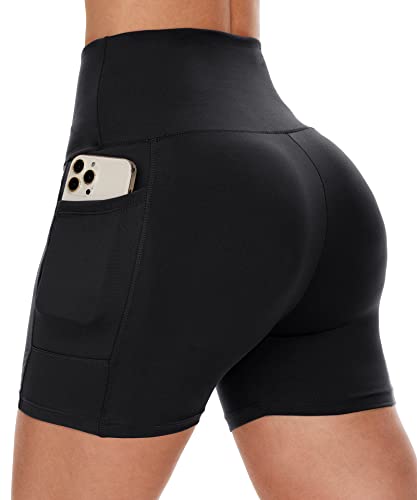 CAMPSNAIL Biker Shorts Women with Pockets - 5' High Waisted Workout Spandex Tummy Control Gym Running Athletic Yoga Shorts