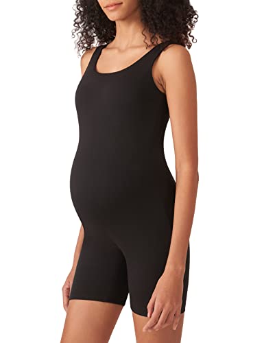 POSHDIVAH Women's Maternity Bodysuit Pregnancy Shapewear Sleeveless Scoop Neck Tank Top Shorts Bodycon Jumpsuit for Photoshoot Workout Black Small