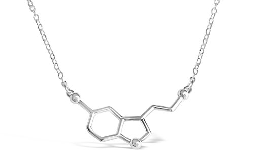 Happiness Serotonin Molecule Necklace For Women, Happy Serotonin Necklace, Science Jewelry For Women, Ideal Necklaces For Teacher, Professor, Chemistry Grad, And Science Lovers (Silver Tone)