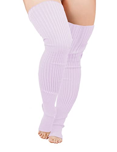 v28 Plus Size Knit Leg Warmer Women Thick Thigh High Boot Extra Long Large Socks(Plus Size- Lilac)
