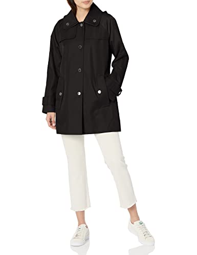 LONDON FOG womens Double Collar Raincoat, Black, Medium US