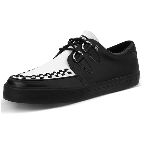 TUK Shoes Black/White Leather Creeper Sneaker Shoes for Women and Men, D Ring Lace Up Shoes | US Women 11 / Men 09