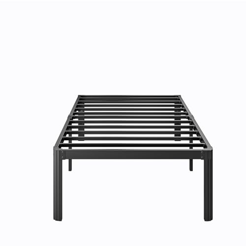 LAKKURI 18 Inch High Twin Bed Frame No Box Spring Needed, Platform Metal Bed Frame Twin, Heavy Duty, Noise Free, Easy Assembly, Black