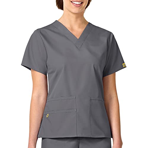 WonderWink Womens Origins Bravo V-neck Top Medical Scrubs Shirt, Pewter, Medium US