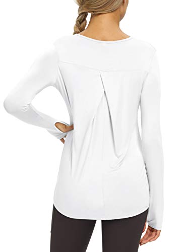 Bestisun Womens Workout Tops Long Sleeve Gym Athletic Tops Long Sleeve Tee Shirt Thumbhole Shirts Yoga Workout Sweatshirts for Women White S