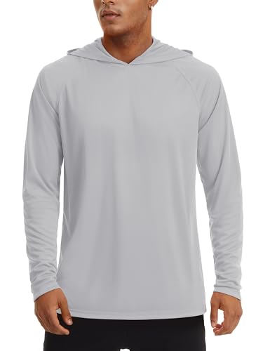 TACVASEN Men UPF 50 Long Sleeve Hoodie Dry Fit Hoodie Men Hooded Shirts for Men Quick Dry Shirt Men Fishing Shirts for Men Work Shirts for Men Athletic Shirts Light Gray