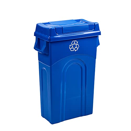 United Solutions 23 Gallon Highboy Plastic Recycling Bin Kitchen Trash Can with Lid, Pass Through Handles, and Dustpan Edge, Blue