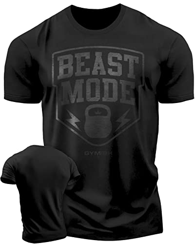 BeastMode Gym Workout Shirt for Men, Gym Lifting T-Shirt (MED, Beast Mode Black on Black)