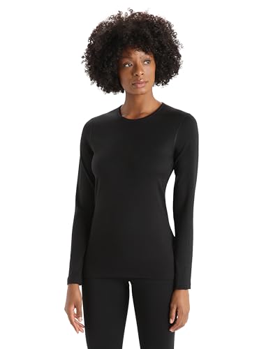 Icebreaker Merino Womens 200 Oasis Long Sleeve Thermal Cold Weather Base Layer Crew Neck T-Shirt, Small, Black