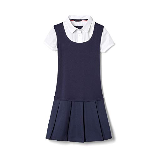 French Toast Big Girls' Twofer Pleated Dress, Navy, 7