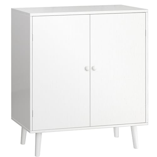Huuger Buffet Cabinet with Storage, Storage Cabinet with 2 Doors, White Cabinet with Solid Wood Feet, Sideboard Cabinet Accent Cabinet, for Kitchen, Entryway, Living Room