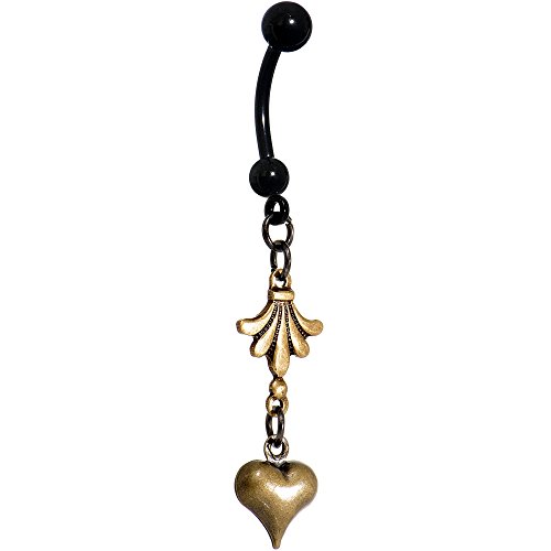 Body Candy Handcrafted Black Anodized Stainless Steel Brassy Heart Dangle Belly Ring