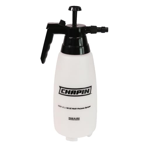 Chapin 10031 2 Liter/.52 Gallon Handheld Multi-Purpose Garden Pump Sprayer with Adjustable Brass Nozzle Thumb Trigger with Lock-on Feature, Translucent White