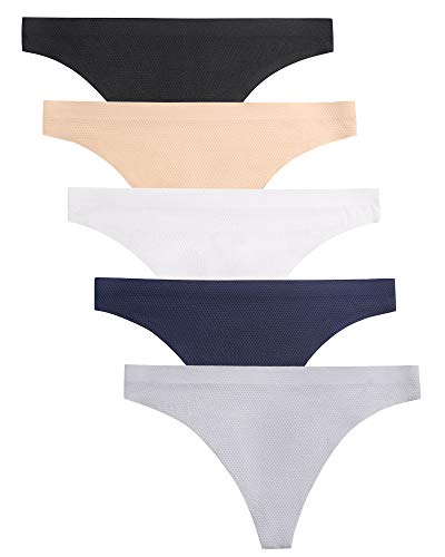 voenxe Seamless Thongs for Women No Show Thong Underwear Women 5-10 Pack (C-5 Pack Basics, Large)