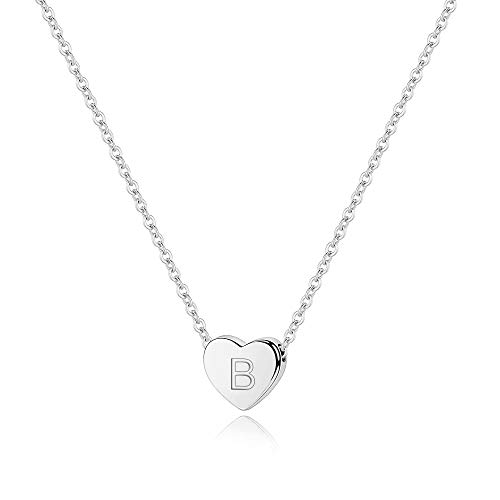 M MOOHAM Heart Initial Necklace for Women, Valentine's Day Gifts for Girls Sterling Silver Heart Initial Necklace for Women Silver Initial Necklace for Girls Gifts for Teen Girls Stuff