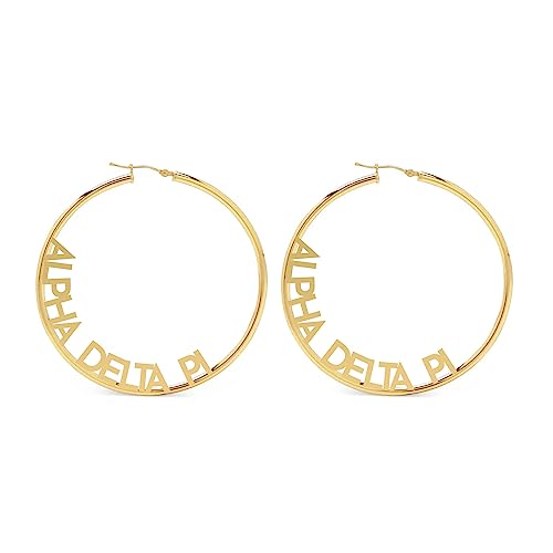 Sorority Shop Alpha Delta Pi- Hoop 18K Gold Plated Dainty Earrings for Women - Alpha Delta Pi Jewelry with Ideal 2' Diameter Hoops - Alpha Delta Pi Gifts