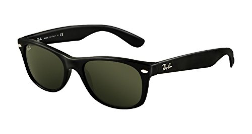 Ray-Ban RB2132 New Wayfarer Sunglasses Unisex 100% Authentic (Shiny Black Frame Solid Black G15 Lens, 55) …