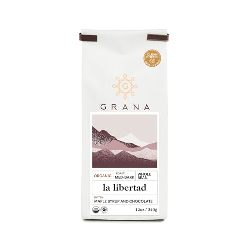 GRANA USDA Organic Medium-Dark Roast Whole Bean Coffee, La Libertad, Guatemala Coffee, 100% Arabica, Certified Clean Coffee, 12oz/340g