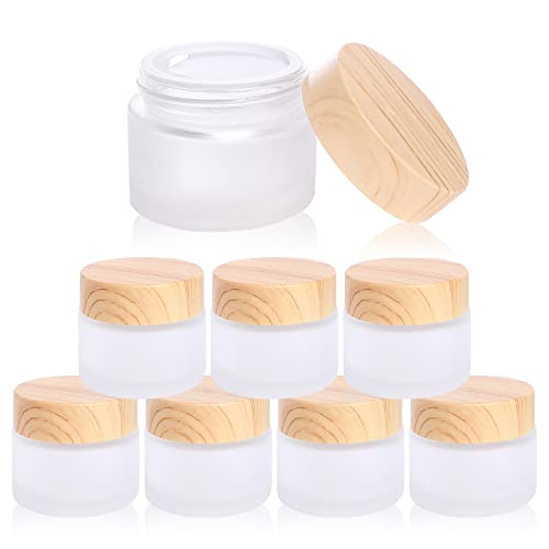 Yerpkefey 8PCS 10MLGlass Cosmetic Containers with lids，Round Frosted Glass Jars with Leakproof lids,Small Empty Glass Sample Jars for Makeup Lip Scrub Balm Lotions Sample Eye Creams DIY (8 PACK 10ML)