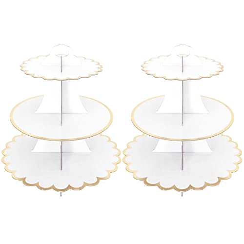 2 Pack Cardboard Cake Stand, 3 Tier Paper Dessert Round Cupcake Holder Tower Disposable Pastry Stand for Birthday, Afternoon Tea,Wedding Party Anniversary Christening Fruit Desserts Display