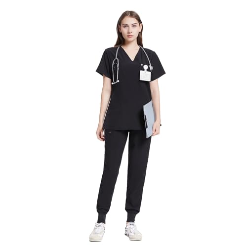 Uniforms World Scrubs for Women Set - Stretch Scrub Top & Pants with 8 Pockets, Yoga Waistband, Anti Wrinkle, Slim Fit