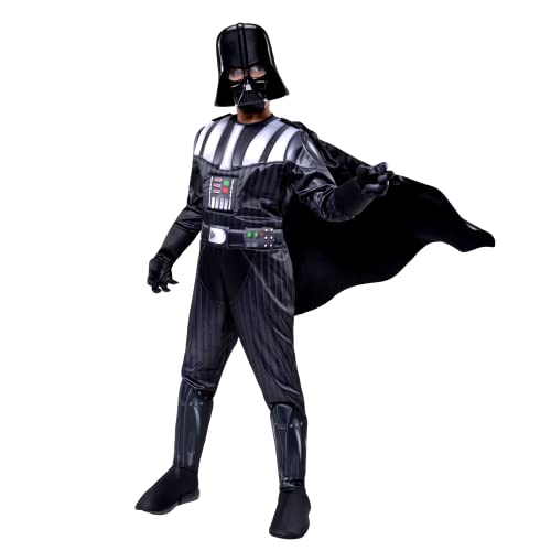 STAR WARS Darth Vader Official Youth Deluxe Costume - Padded Jumpsuit with Gloves, Detachable Cape, and Plastic Mask Small