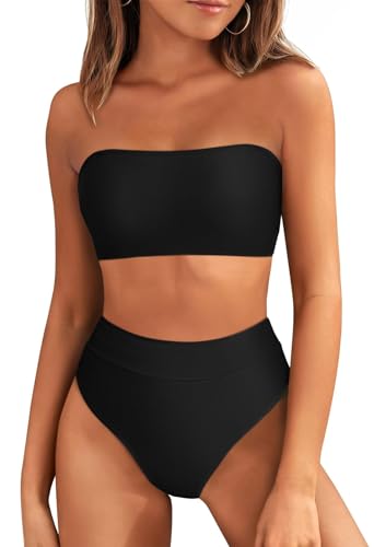 Pink Queen Women's Removable Strap Pad High Waist Bikini Set Swimsuit Black L