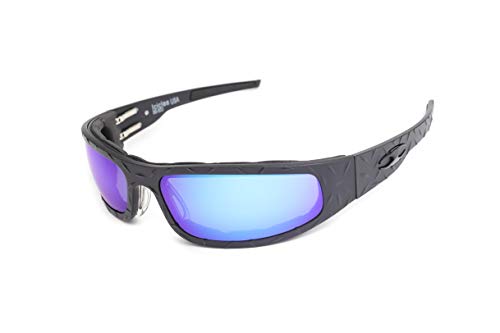 Icicles Billet Aluminum Riding Glasses - Windproof Foam - Baby Bagger Black Diamond Transition Mirror Blue Sunglasses